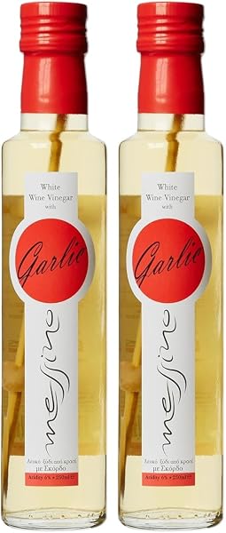 Messino Vinaigre Blanc Aromatisé à l’Ail – 2 x 250 ml (500 ml) – Arôme Intense Naturel, Sans Sucre Ajouté – Origine Grèce