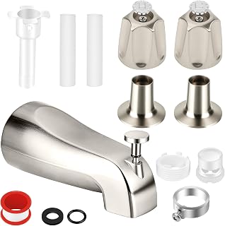 2 Piece Shower Knob Replacement with Tub Spout, 2 Handle Tub Shower Faucet Set Compatible with Pfister Verve Hot and Cold Handles (Brushed Nickel)