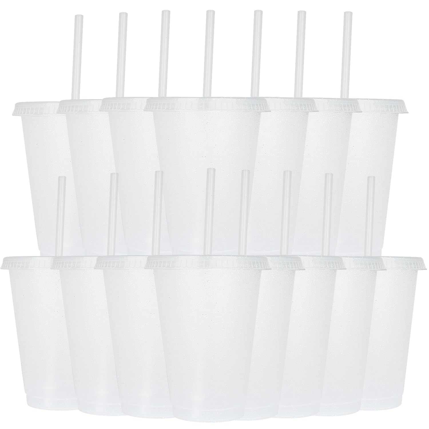 Yisituo 480ml Reusable Plastic Cups, 15 Pack of Kids Tumbler with Lid and Straw, for Cold Drinks Iced Coffee