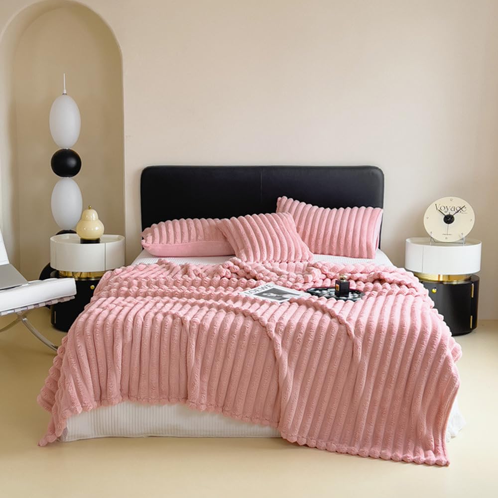 Faux Fur Throw Blanket for Couch, Cozy Warm Plush Striped Blanket for Sofa  Bedroom Living Room Super Soft Cozy Blankets for Women, Cute Small Blanket  ...