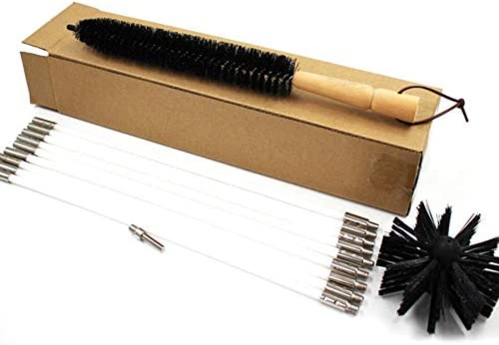 Kit sistema di pulizia camino rotante, kit spazzacamino, aste flessibili 9/18 da 410 mm, aste spazzacamino facile collegamento spazzola per camino per pulizia canna fumaria conduttura di drenaggio d