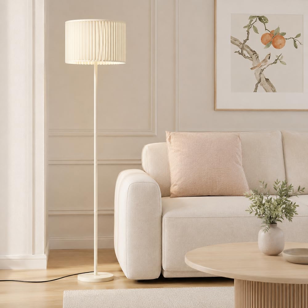 Wylolik Modern Floor Lamp, Fabric Shade, 3 Color Dimming Standing Lamp