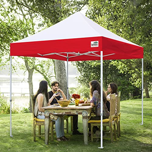 Image of Eurmax USA 10x10 Pop Up Canopy Replacement Top,Universal Instant Canopy Cover ONLY,Heavy Duty UPF 50+ UV Protection,Water & Wind Resistant Tarp,30+ Colors Available,Bonus 4 Sand Bags (White&Red)