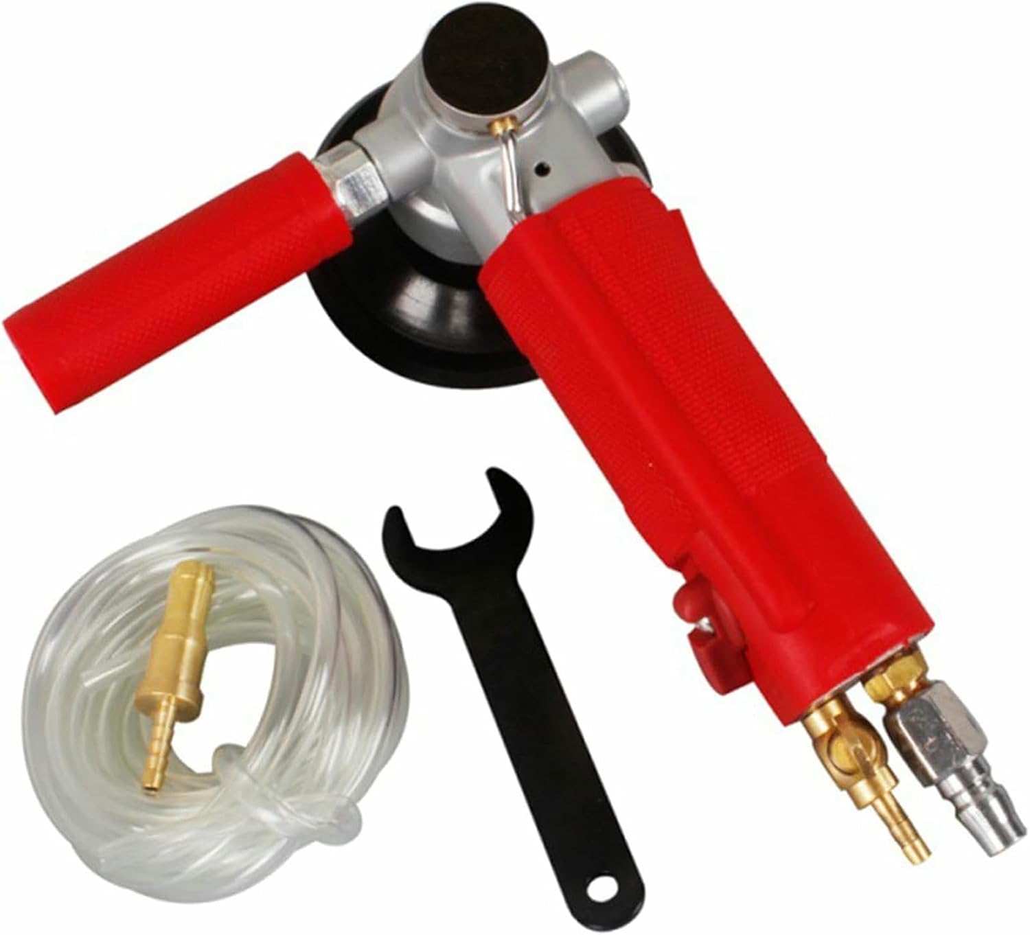 Air Grinder, 4 Inch Pneumatic Air Wet Stone Polisher 4300 RPM Water Wet Air Sander, Concrete Polishing Air-Powered Stone Polisher, Red-