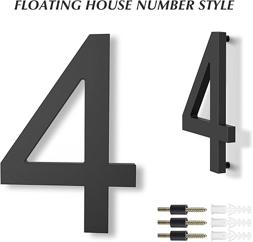 Miniatura 3 de DEWEL Números de casa flotantes grandes de 8 pulgadas para exteriores decoración de números de dirección de casa moderna negra para señalización de