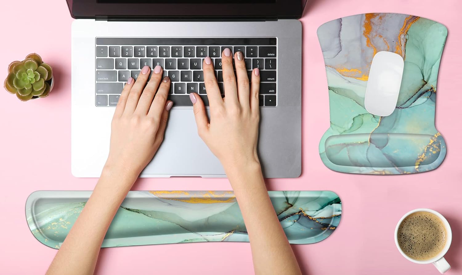 Ergonomic Mouse Pad with Wrist Support and Keyboard Wrist Rest Pad Set, iDonzon Cute Wrist Pad with Non-Slip Rubber Base and Raised Memory Foam, Easy Typing & Pain Relief, Abstract Marble : Office Products
