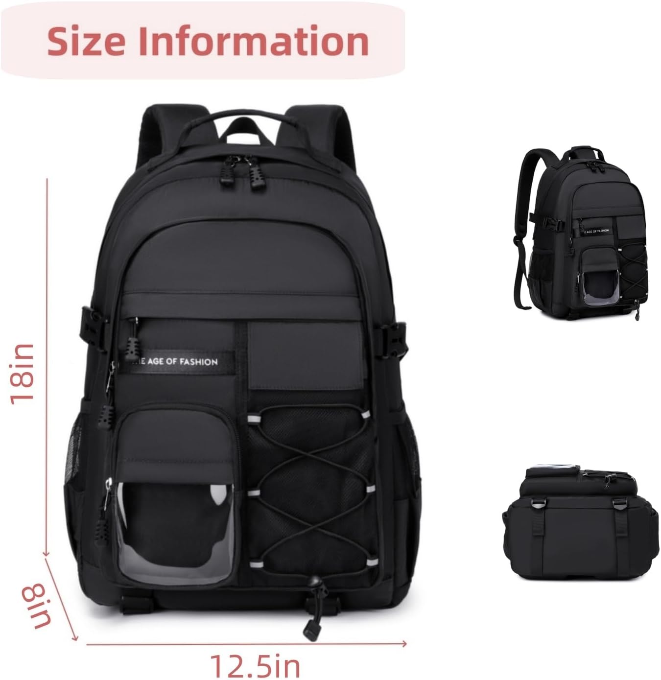 Laptop Backpack For Teen Boys Girls Durable Bookbag Middle High School Bag Women Men Waterproof Travel Daypack (BLack) - Image 4