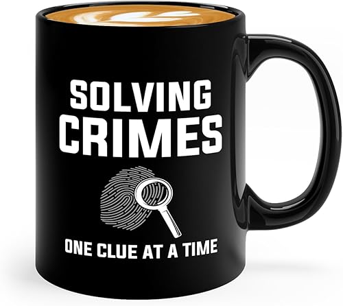 Taza de café de detective de 11 onzas, color negro, resolución de crímenes, uno, oficial de policía, policía, patrulla, detective, policía, policía,