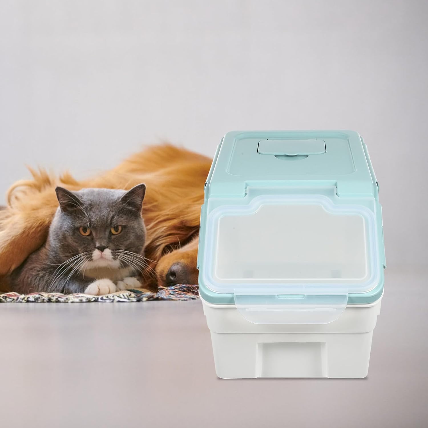 ibasenice Pet Food Storage Bucket Sealed Dog Food Bin with Lid Small Nordic Blue for Cat and Dog Supplies