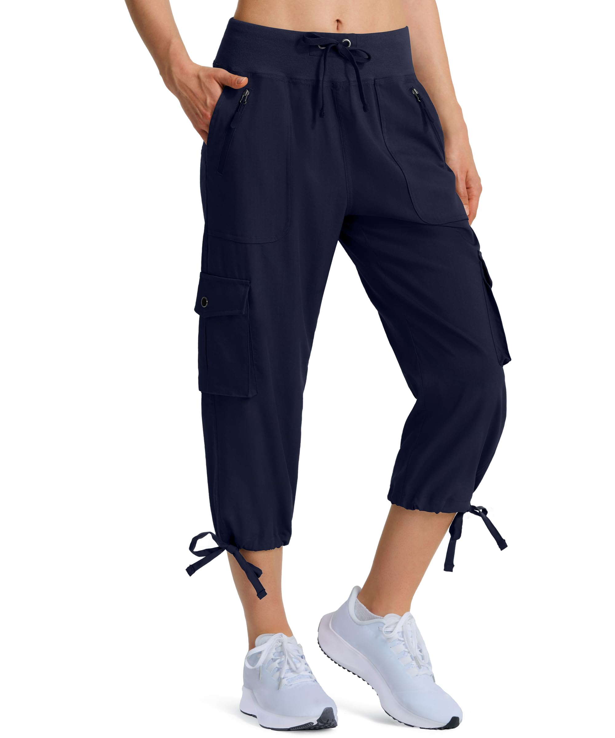 Ksmien Women's Hiking Capris Quick Dry Lightweight Ladies Summer Cargo Pants 8 Pockets for Travel Camping