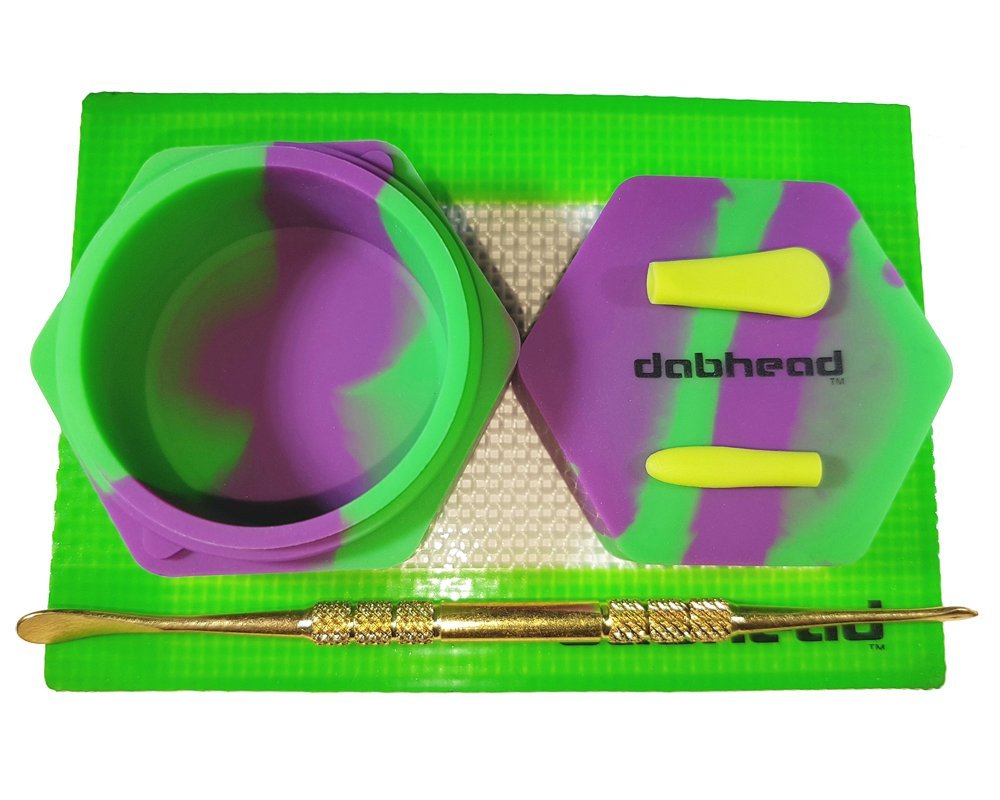 1 Large Silicone Hexagon Jar Container with Mat and Gold Tool (Purple/Green