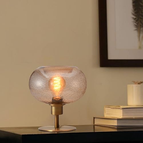 Lámpara de mesa de mediados de siglo, pantalla de vidrio vintage, lámpara de escritorio regulable de 3 vías, para dormitorio, sala de estar, vidrio