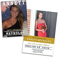 Vista 1 de Graduation Announcements Party Invitations Cards Class of Customized Gold Black Blue, High School or College, personalized with envelopes