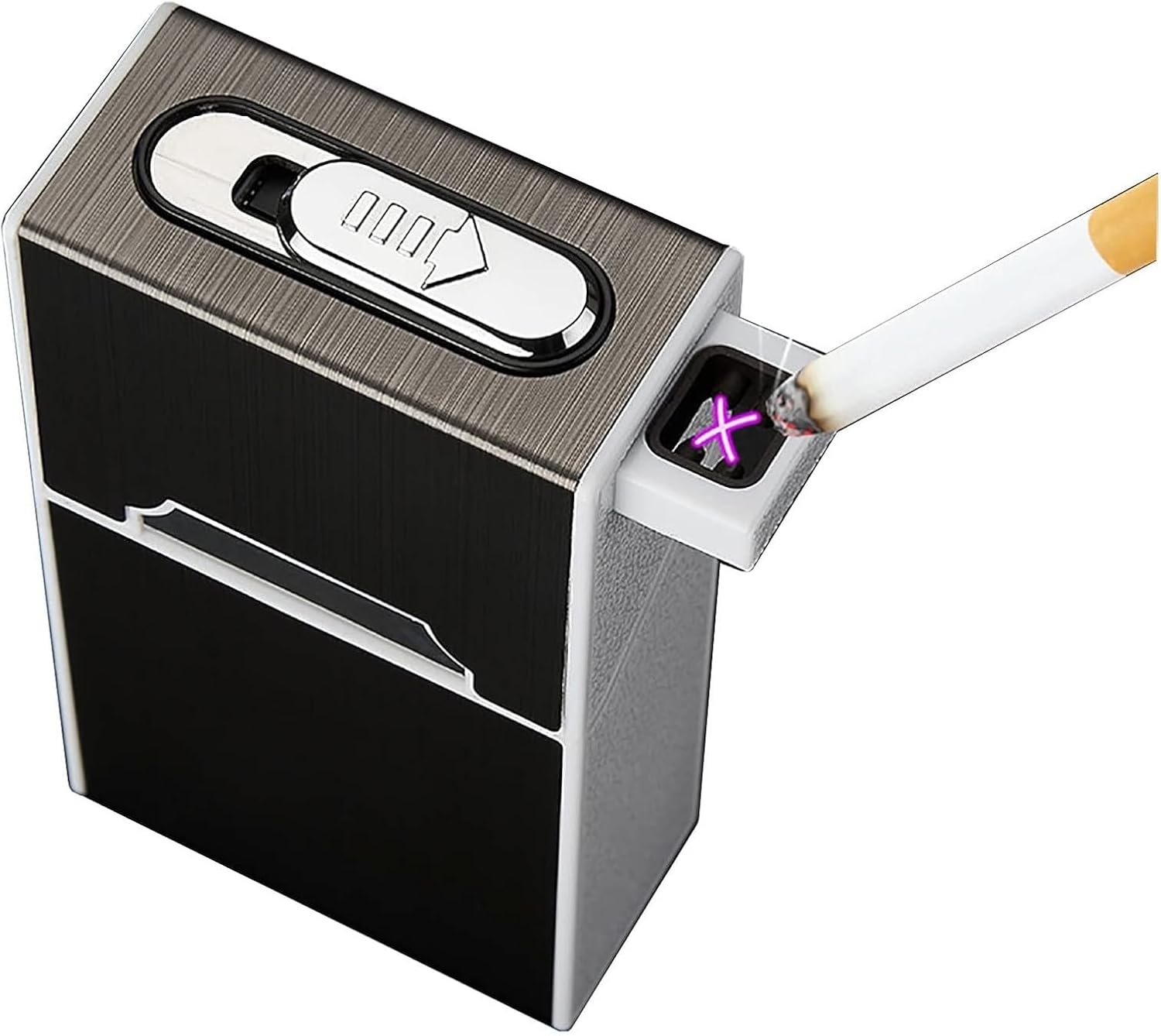 Cigarette case Cigarette Case with Lighter, 20 Regular Cigarettes USB Rechargeable Automatic Ejection Box Arc Built-in, Dispenser Holder(Black)
