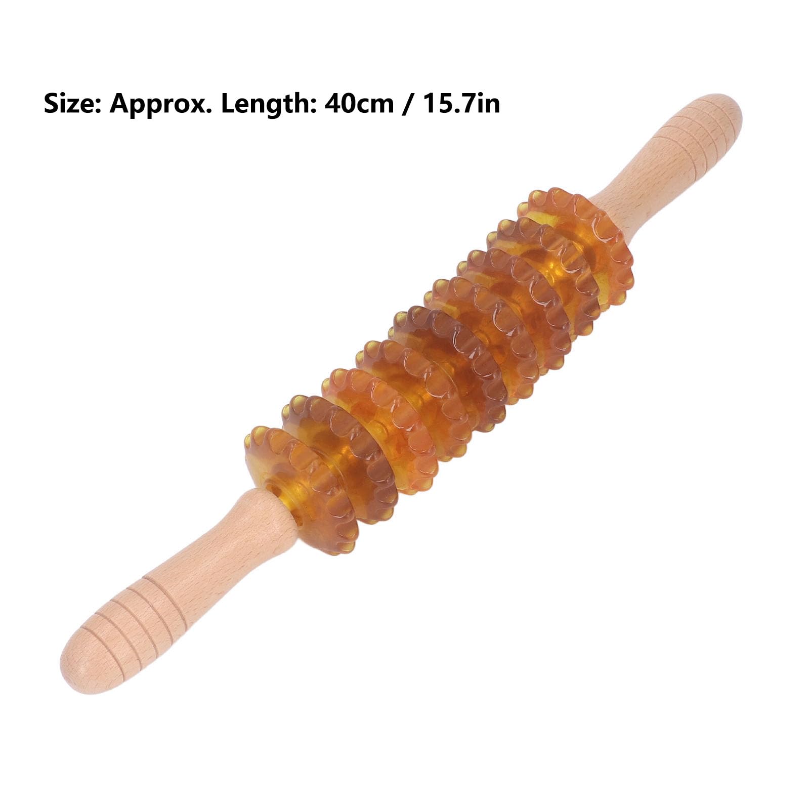 Gebogener Massageroller mit 9 Rädern, manuelles Therapie-Muskelwerkzeug aus Holz für die Lymphdrainage, Cellulite-Massage (Gelb)