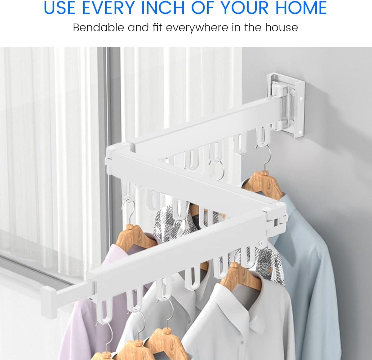 Clothes Drying Rack Wall Mounted Laundry Drying Rack Space Saver Collapsible Folding Clothes Hanger Rack with Towel Bar for Laundry Balcony Mudroom Bedroom Patio