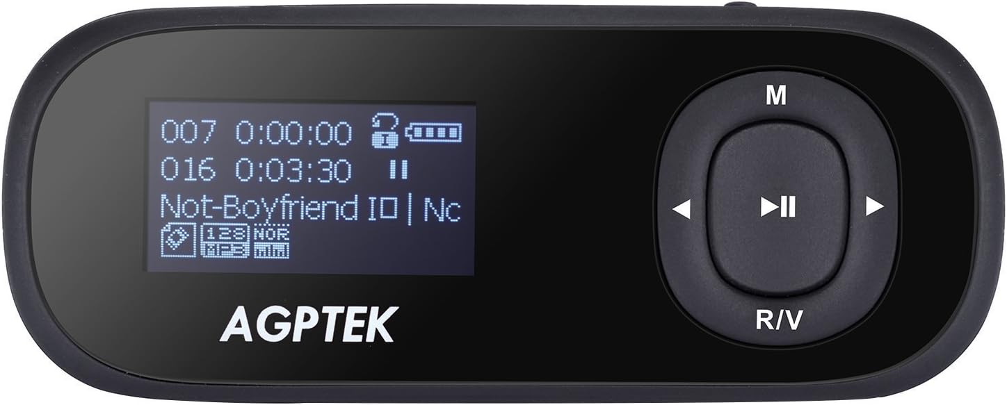 AGPtEK E02 8GB Portable Clip MP3 Player with 1.0 Inch OLED HD Screen for Jogging Running Gym(Supports Up To 32GB), Black