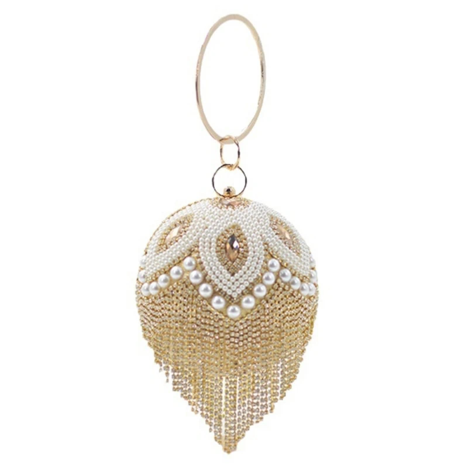 Abendtasche Damen Clutch Runde Ball Form Abend Tasche Damen Strass Perle Handtasche Elegante Hochzeit Prom Party Clutch Schulter Tasche