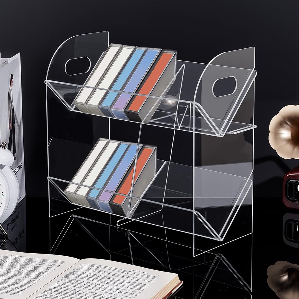 PH PandaHall Kassettenschachtel Halter 2 Tier Acryl Kassettenspeicher Regal Klar Retro Audio Tape Deck Speicher Display Case für Home Office Desk