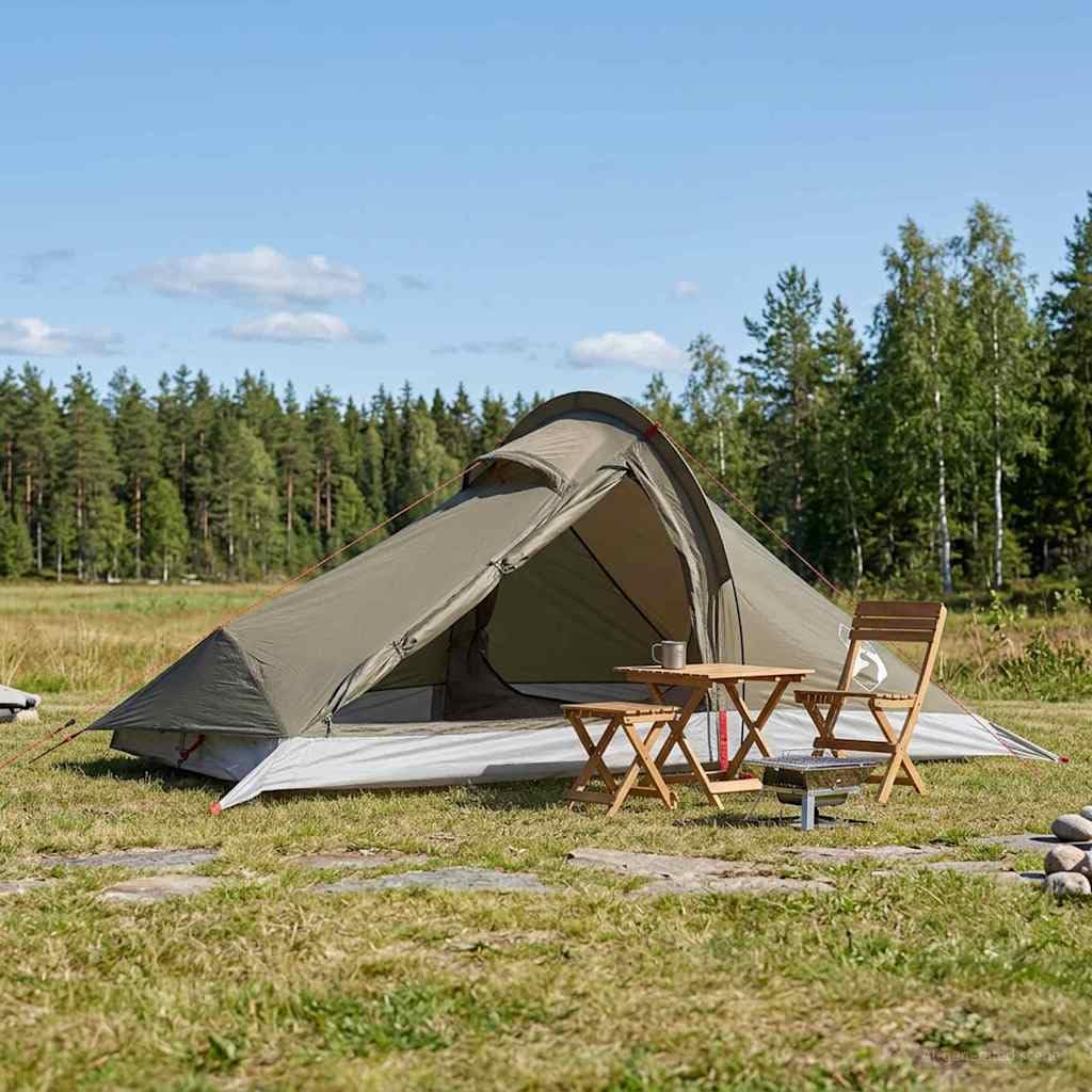 Trekkingzelt Braun und Grau für 4 Personen, 185T Polyester mit PU-Beschichtung, wasserdicht, atmungsaktiv, leichtes Kuppelzelt für Camping, Wanderung, Outdoor, Rucksack und Festival
