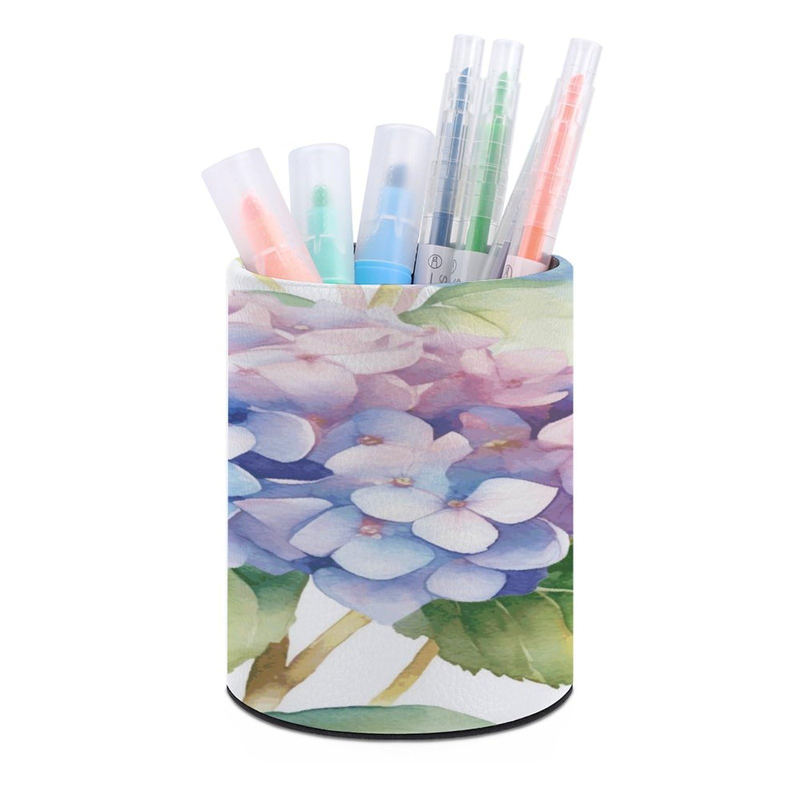 VstaDank Hydrangea Watercolor Pen Holder for Desk Makeup Brush Holders Stylish Pen Cup Cute Pencil Cup Round Pencil Holder Decor Brush Scissor Holders for Multifunctional Office Supplies