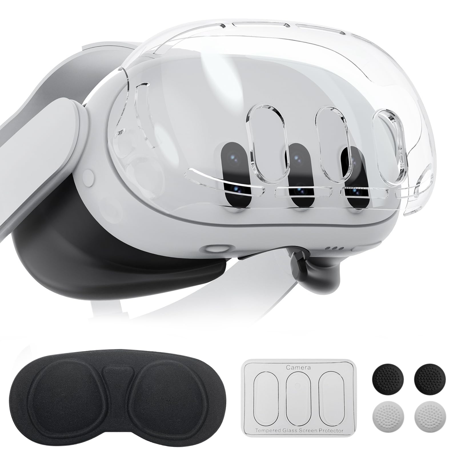 Olycism Coque de Protection pour Meta Quest 3 Accessoires Comprend 1*Couverture avant protectrice 1*Couverture d'objectif 4*Capsules de joystick 3*Protecteur d'objectif trempé pour Oculus Quest 3