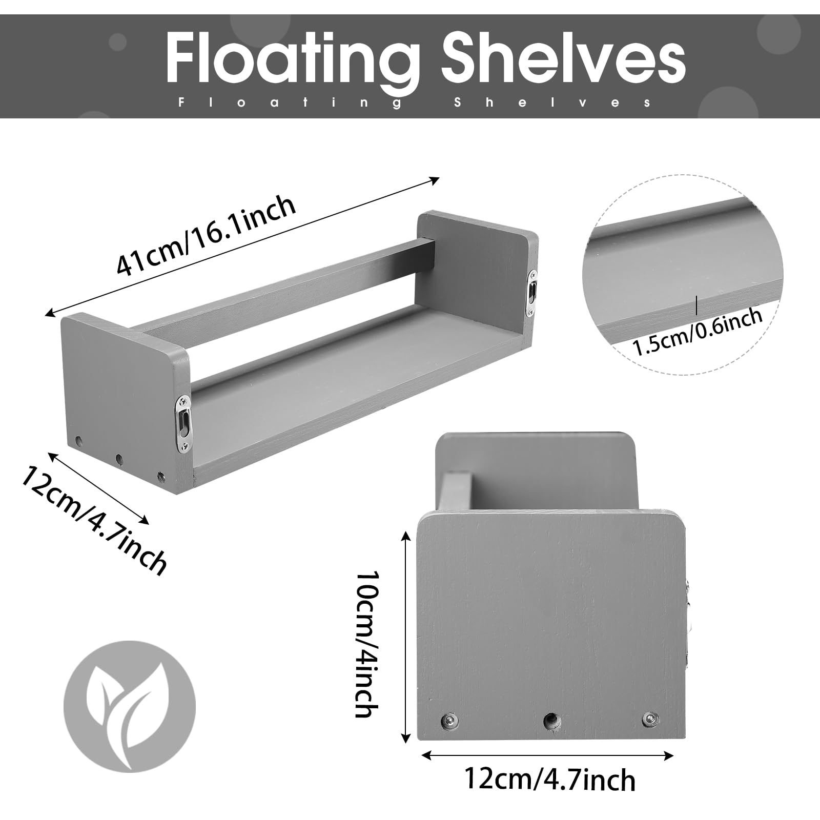 Set of 4 Nursery Book Shelves Floating Bookshelves Nursery Shelves for Wall Book Shelf Organizer Bathroom Storage Rack for Wall Decor(16 in,Gradient Gray)