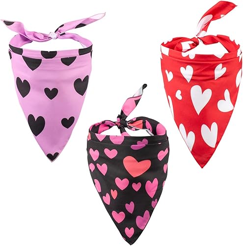 Native Pup Bandana para perro para el día de San Valentín, paquete de 3, pañuelo de corazón rosa y rojo (paquete de San Valentín 1, S)