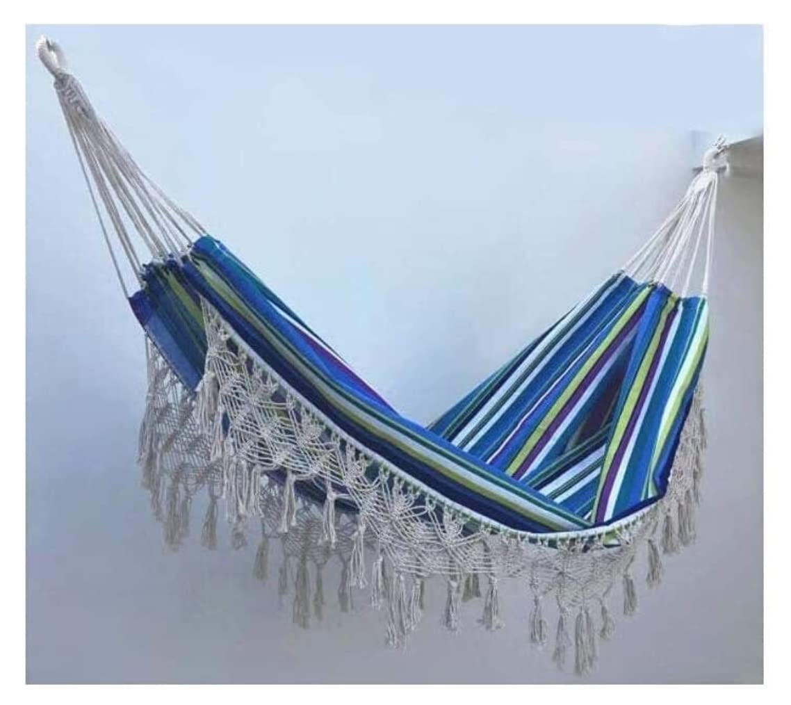 Hamaca Colgante, Hammock Hamaca De Algodón con Borlas, para Exteriores, Cama Columpio para Jardín, Capacidad Carga hasta 120 Libras para Hamacas Hamaca de Viaje(B)