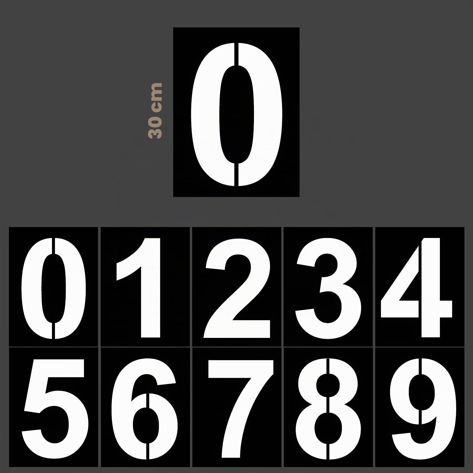 Sporgo 30 cm di grandi numeri: 10 stencil a combinazione in materiale PET, stencil per pittura con numeri fai da te, stencil per torte, da 0 a 9 cifre per pittura, graffiti, pareti e pavimenti