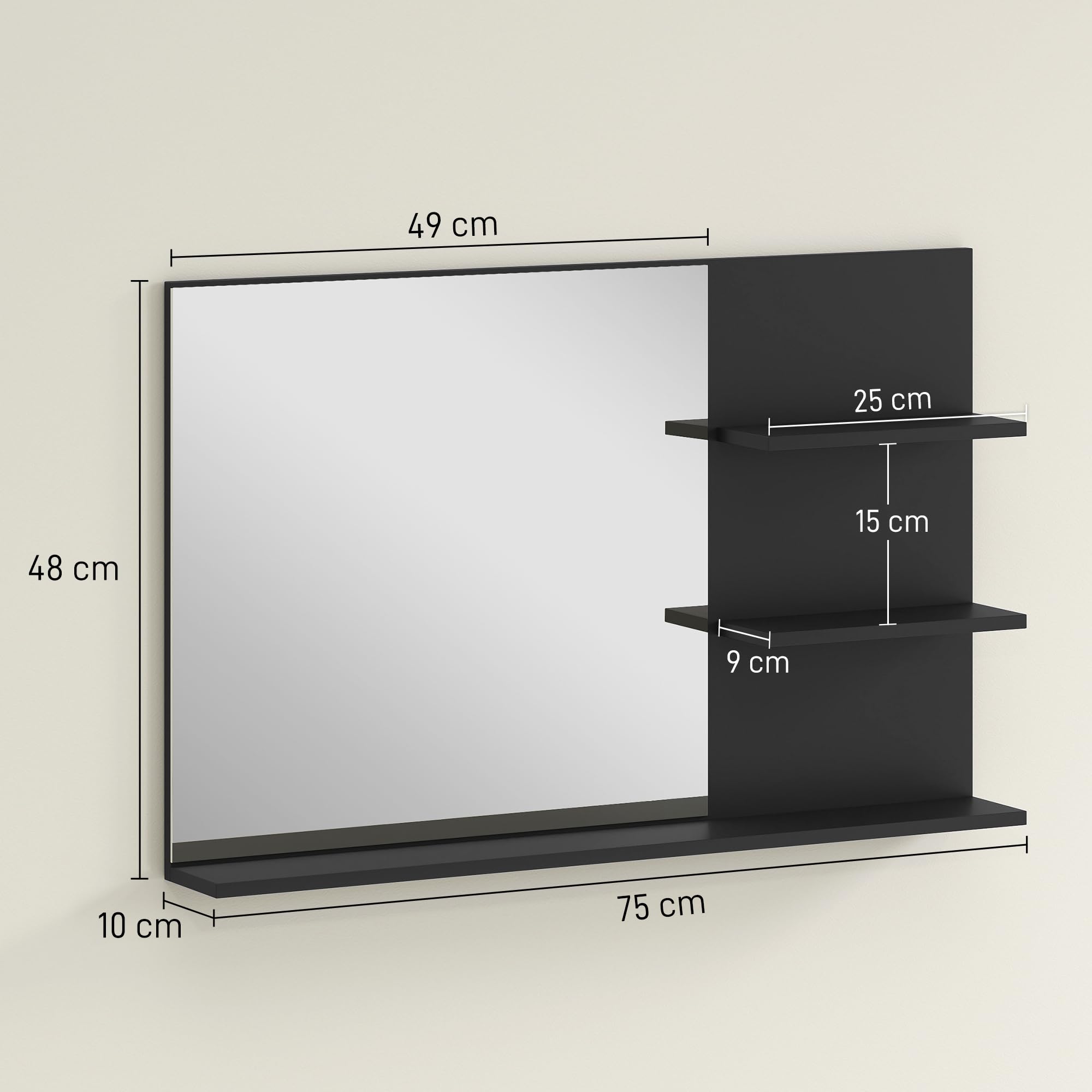 Kleankin Miroir Salle De Bain Moderne Avec Étagères – 75x48 Cm, MDF Et Verre, Couleur Bois, Gain De Place