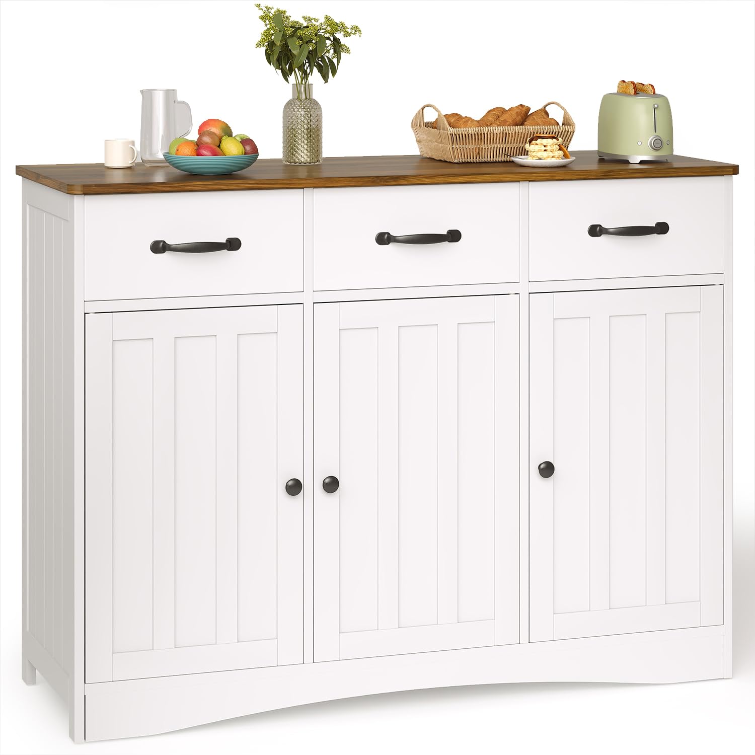 Sideboard, Buffetschrank mit Arbeitsplatte, Aufbewahrungsschrank mit 3 Schubladen und 3 Türen, für Esszimmer, Wohnzimmer, Flur, 108x39x81 cm, Retro