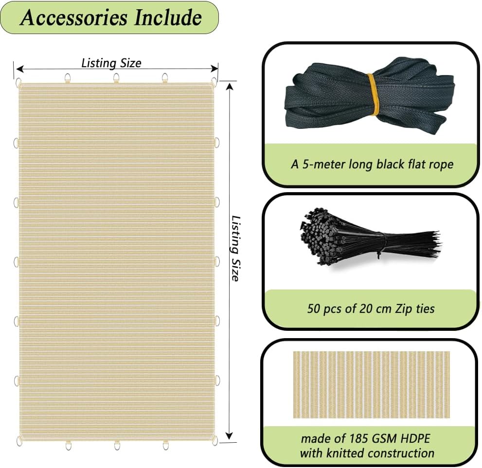 JUNFLYING Sun Shade Cloth 10x30 FT, UV-Blocking Breathable Outdoor Shade Fabric, Tear & Fade Resistant Rectangle Sunshade Cover for Patio, Pergola, Backyard, Deck and Garden. Mocha