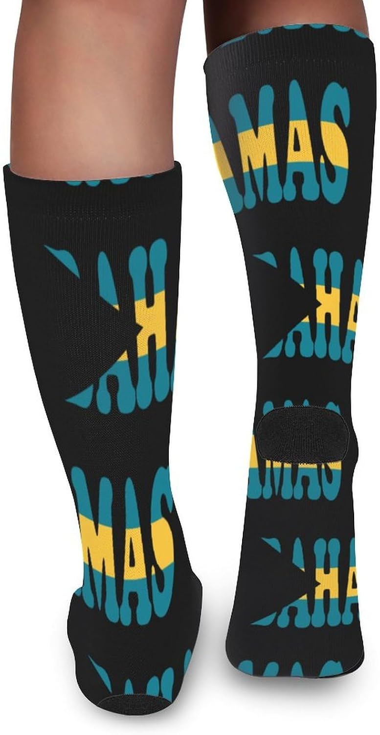 Bahamas Flag Knee High Socks Athletic Long Stockings Sport Casual Crew Tube Sock Boot 46cm