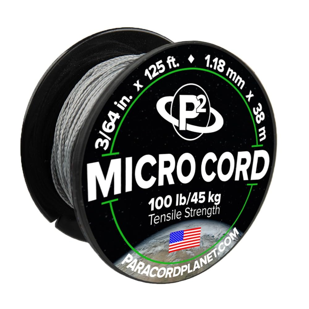 Paracord Planet Micro Paracord – Thin Braided Cord for Crafting, Fishing, and DIY Projects in 125 ft Spools – Ash Gray