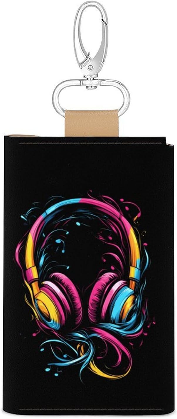 Music Lover Funny Key Holder Bag Soft PU Keychain Card Holder Wallet Pouch with 6 Hooks Snap Closure image 4