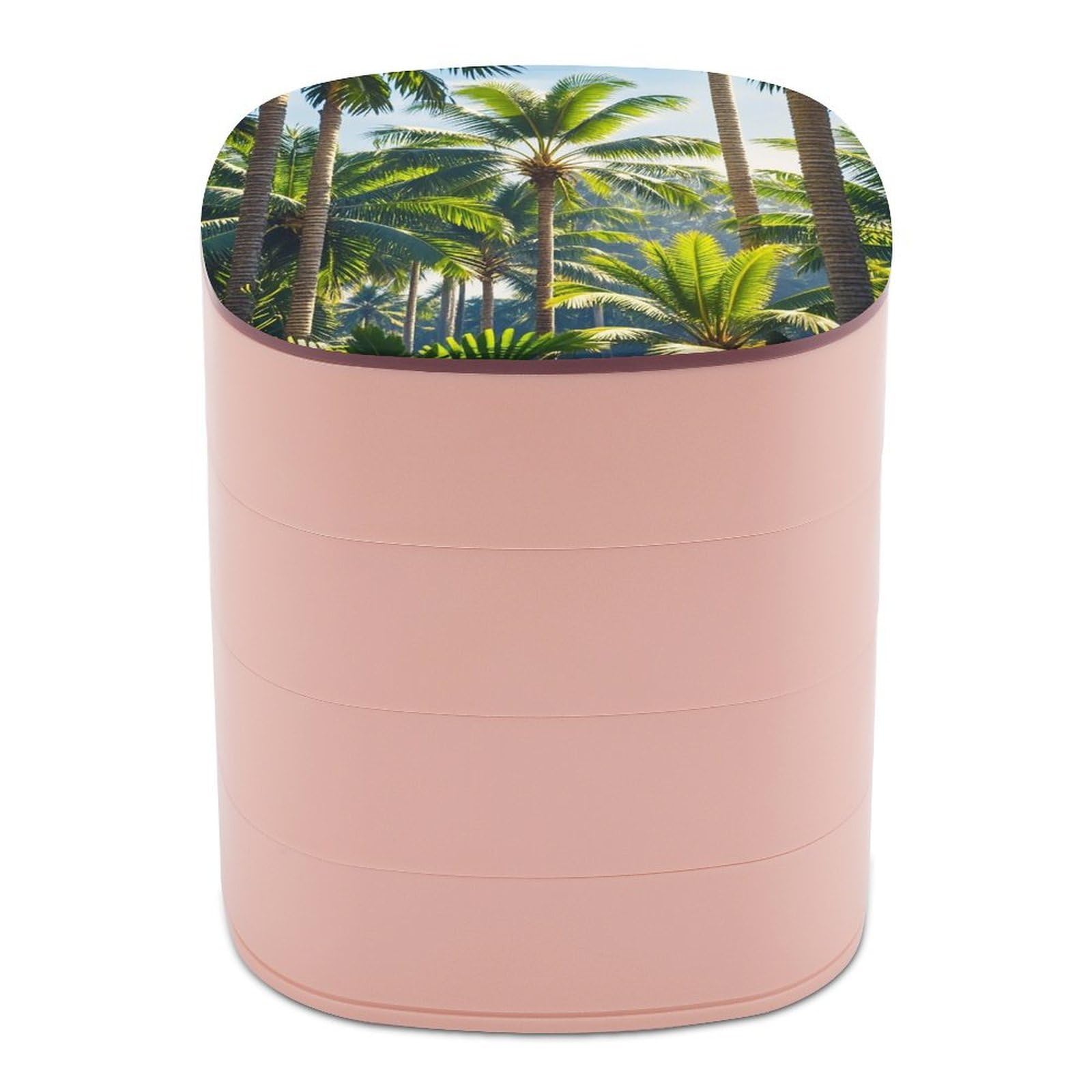 FekiLoot Rotating Palm Trees Jewelry Box Large Capacity Jewelry Organizer with Mirror 4 Tier Hoop Ring And Earring Holder With Lid Small Travel Jewelry Case for Women