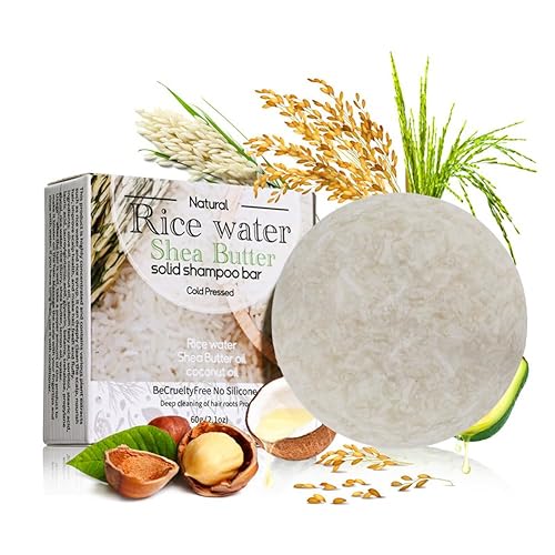 Barra de champú de arroz para el crecimiento del cabello, anti pérdida de cabello, crecimiento del cabello, pH equilibrado, jabón de champú sólido