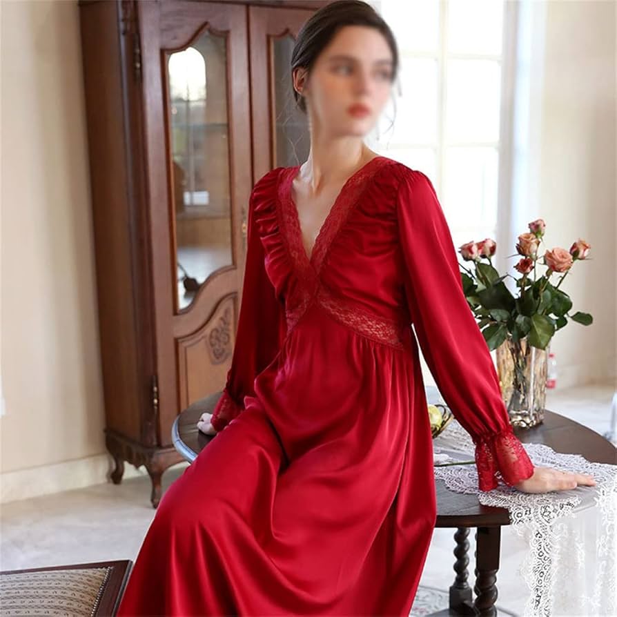 Amazon.co.jp: ロマンチックなナイトガウンの女性の秋のレースの