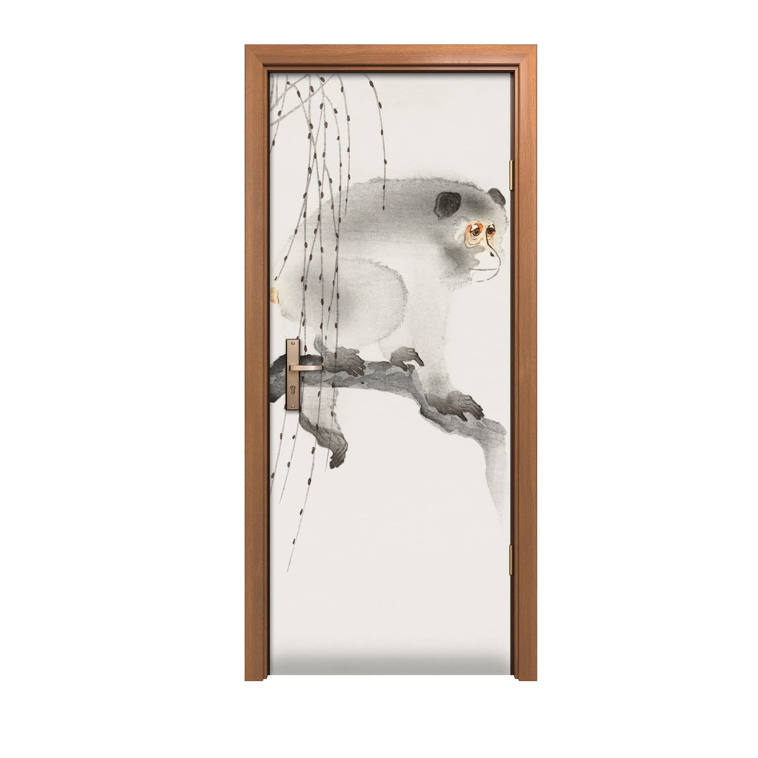 Autocollant de porte branche de singe asiatique decoration murale facile 90x200cm