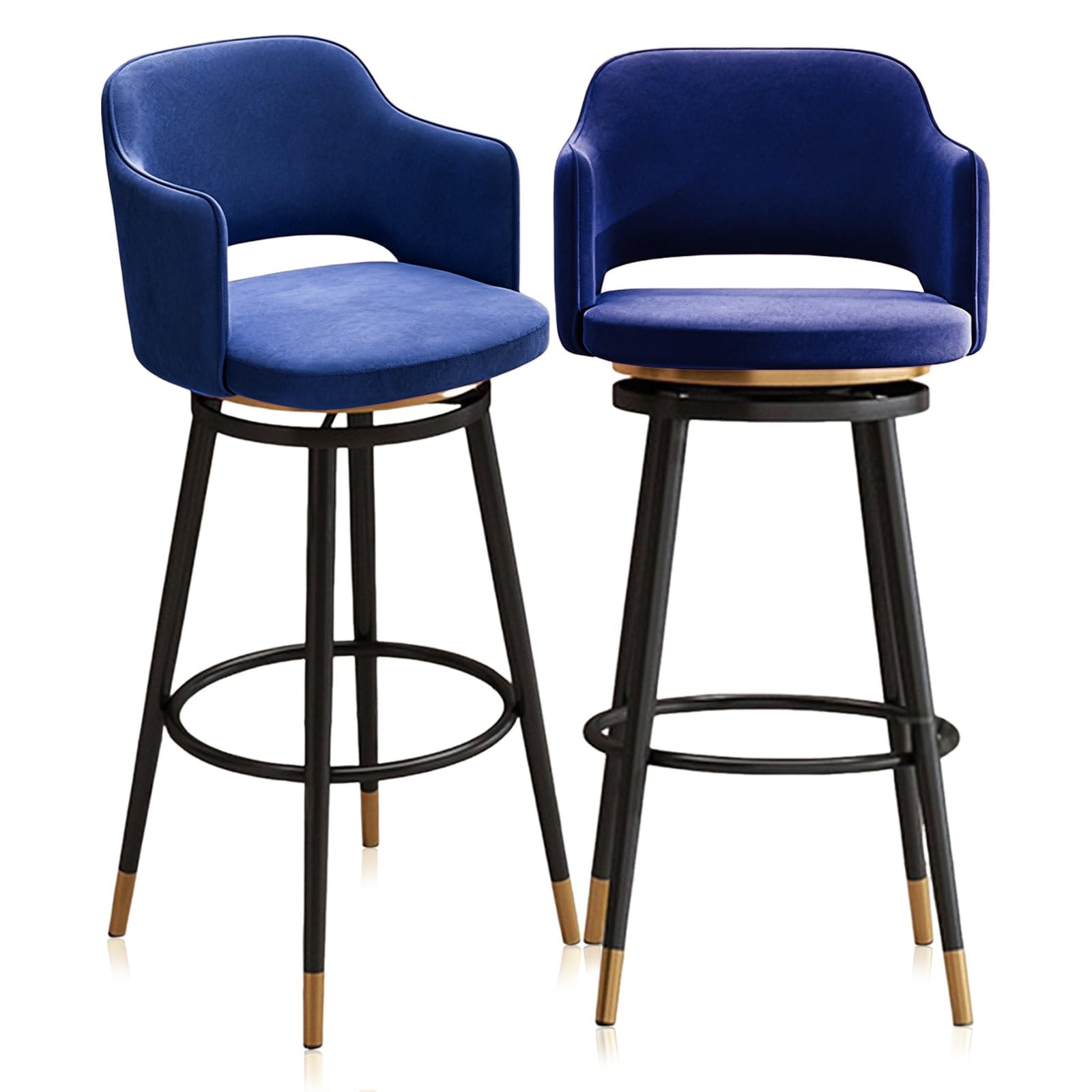 Tabourets de bar pivotants assise rembourrée pour soulager le dos, lot de 2 chaises de comptoir en métal