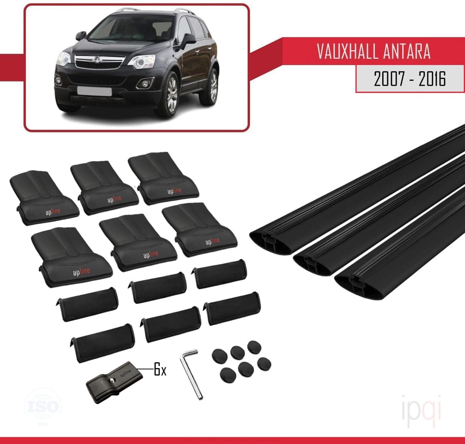 Compatible with Vauxhall Antara 2007-2016 FLY Model Car Roof Rack Cross Bar Black Aluminium 3 Bars