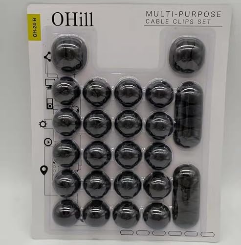 Miniatura 7 de OHill Organizador de cables de escritorio, paquete de 24 clips de cable autoadhesivos negros, organizador de cables ideal para escritorio, mesita de