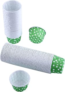 Atyhao 100pcs Paper Cake Cupcake Liner Case Wrapper Muffin Baking Cup for Party Wedding XMAS 8 Colors with Cake Packaging Tools, Greaseproof Paper Cups, for Oven, Microwave, Freezing (Green Polka