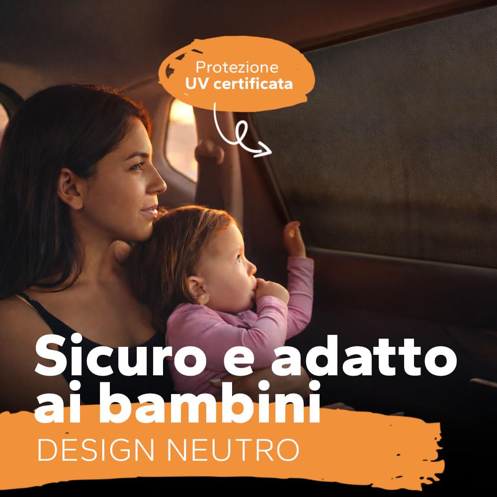 Tende Parasole Auto Bambini UPF+ Protezione Solare UV Universali Laterali Antizanzare