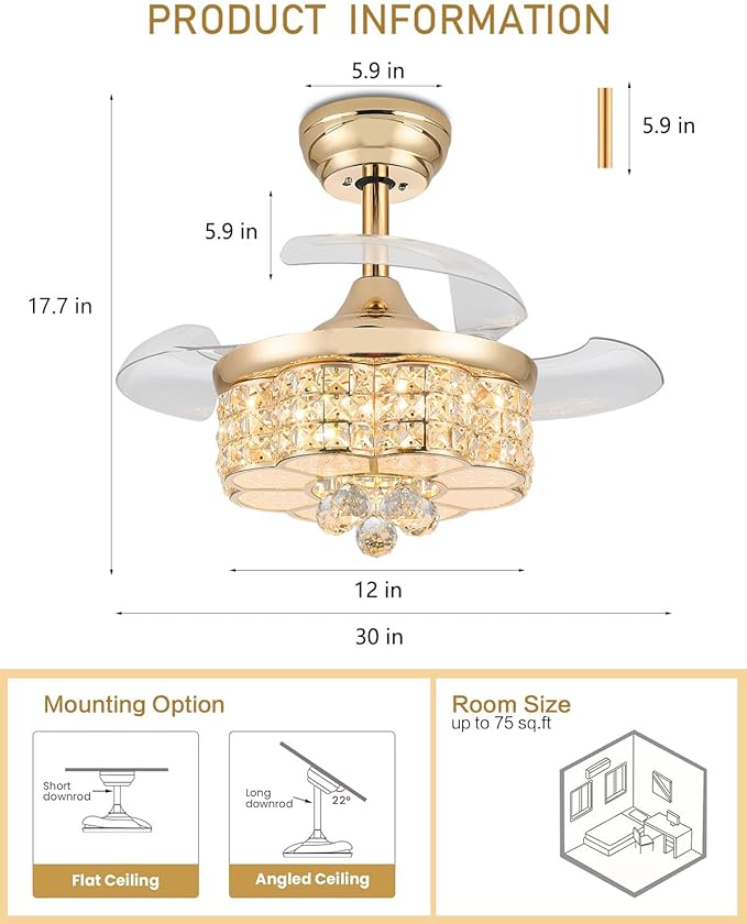 Ventilador de Techo 30 Pulgadas Con Luz LED y Control Remoto miniatura 2