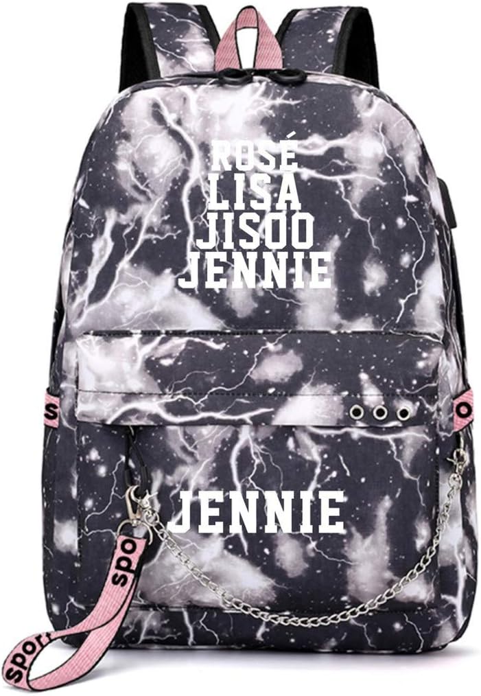JUSTGOGO KPOP JENNIE JISOO Backpack Daypack Shoulder Bag School Bag Bookbag with USB Charging Port