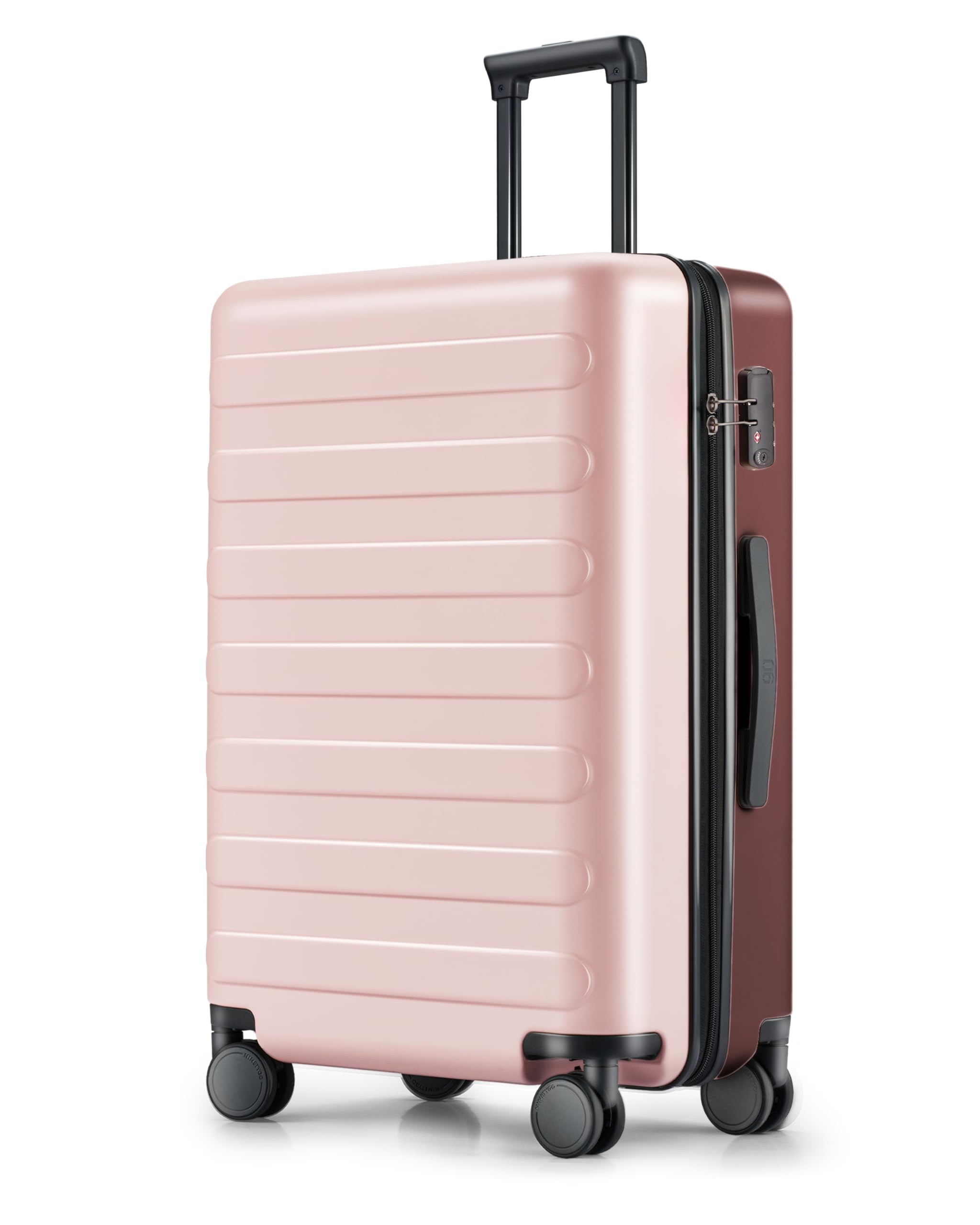 NINETYGO Medium Checked Luggage 24 Inch, Checking In Luggage with Smooth Spinner Wheels, Lightweight, Hard Shell PC Suitcase, Lightweight Travel Luggage, TSA Approved (Pink+Red, Rhine Basic)