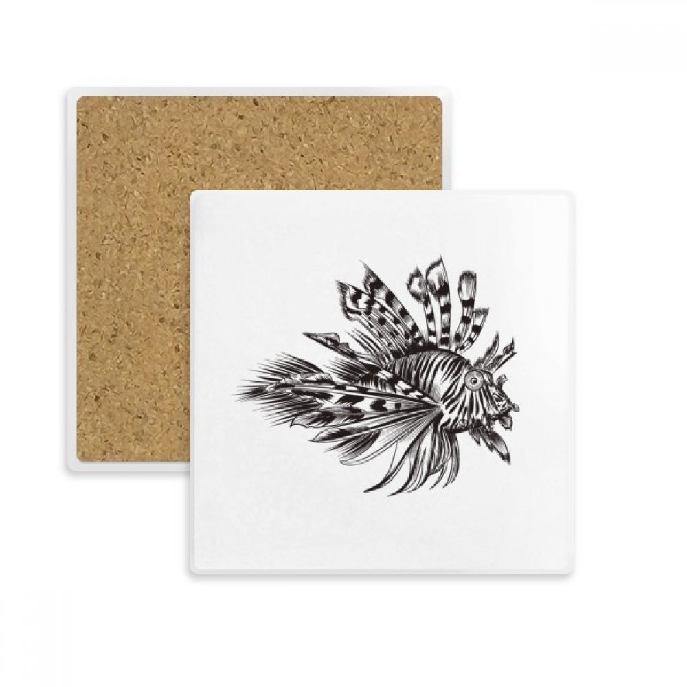 Dessous de verre carré en pierre absorbante noire avec illustration de poisson pour vos tasses