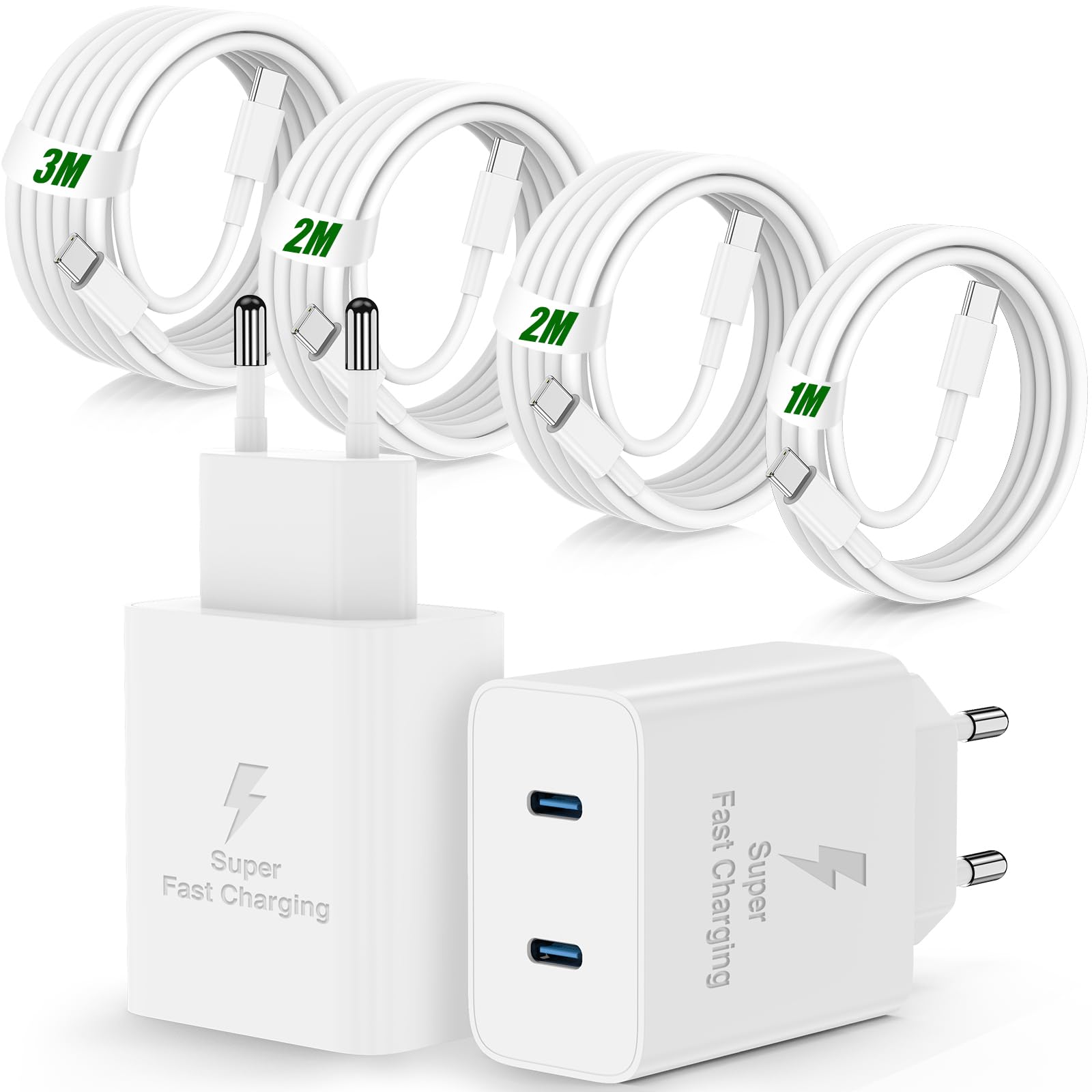 45W Chargeur USB C Rapide pour iPhone 17e/17 16 15 Pro Max,2Pack 2-Port Chargeur USBC avec 1/2/2/3M Câble USBC,Prise Secteur USBC Adapteur pour iPhone 17 Air/17 16 15 Pro/17/16 15 plus/16e/iPad